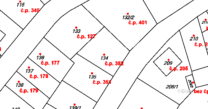 Vyškov-Město 352, Vyškov na parcele st. 134 v KÚ Vyškov, Katastrální mapa