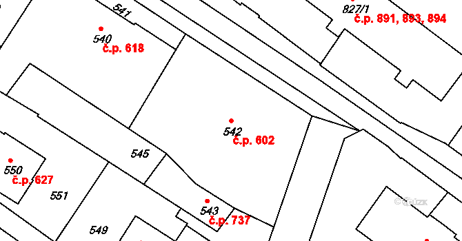 Rýmařov 602 na parcele st. 542 v KÚ Rýmařov, Katastrální mapa