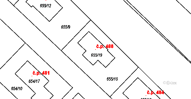 Sedlec 488, Kutná Hora na parcele st. 655/19 v KÚ Sedlec u Kutné Hory, Katastrální mapa