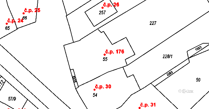 Rostěnice 176, Rostěnice-Zvonovice na parcele st. 55 v KÚ Rostěnice, Katastrální mapa