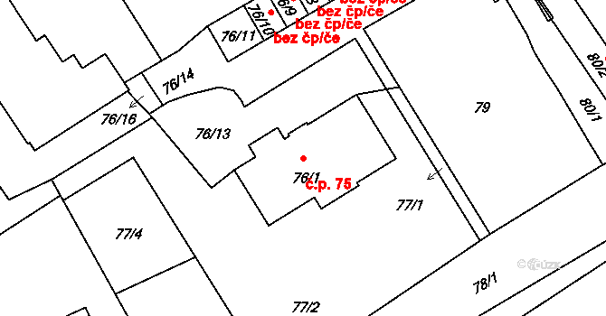 Třanovice 75 na parcele st. 76/1 v KÚ Třanovice, Katastrální mapa