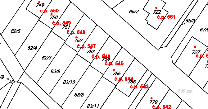 Dolní Bousov 545 na parcele st. 754 v KÚ Dolní Bousov, Katastrální mapa