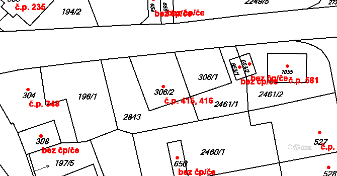 Bor 415,416 na parcele st. 306/2 v KÚ Bor u Tachova, Katastrální mapa