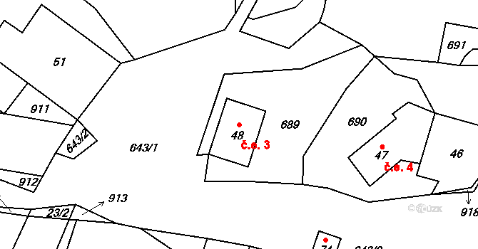 Kořen 3, Olbramov na parcele st. 48 v KÚ Kořen, Katastrální mapa