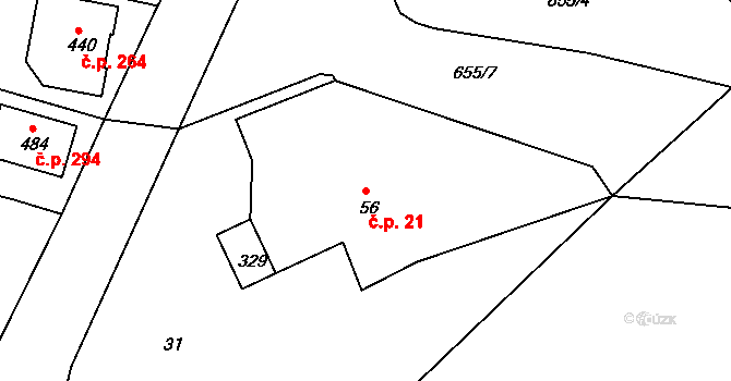 Černožice 21 na parcele st. 56 v KÚ Černožice nad Labem, Katastrální mapa