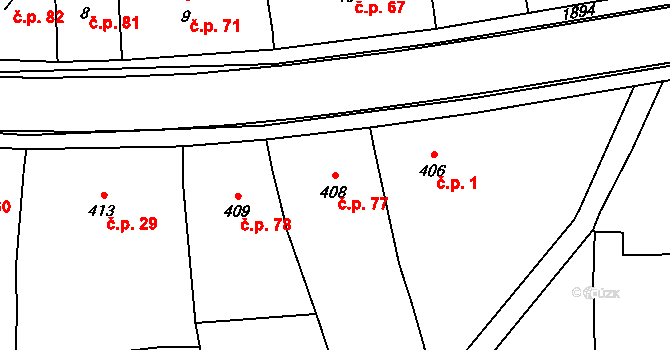 Daskabát 77 na parcele st. 408 v KÚ Daskabát, Katastrální mapa