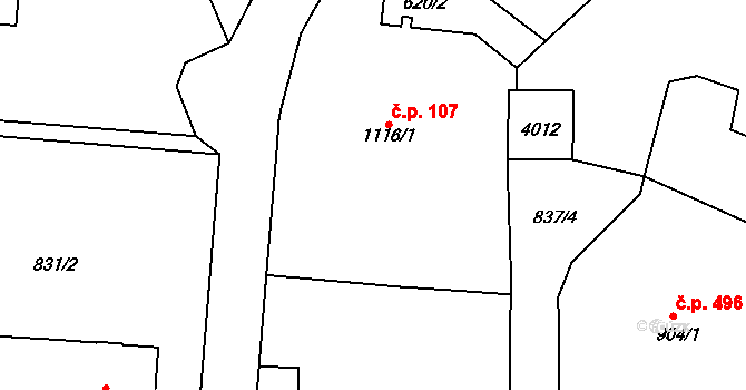 Cvikov II 107, Cvikov na parcele st. 1116/1 v KÚ Cvikov, Katastrální mapa