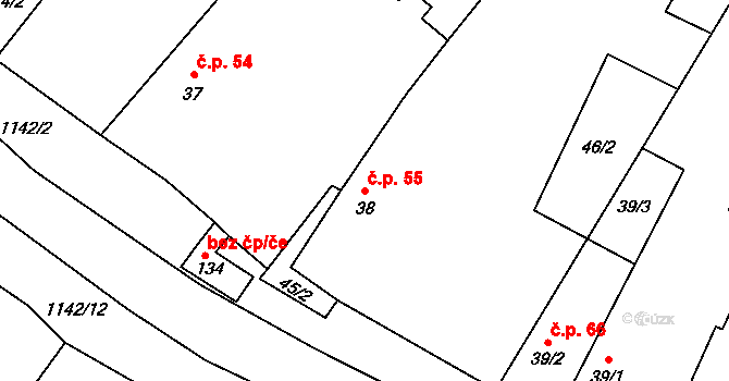 Chotiněves 55 na parcele st. 38 v KÚ Chotiněves, Katastrální mapa