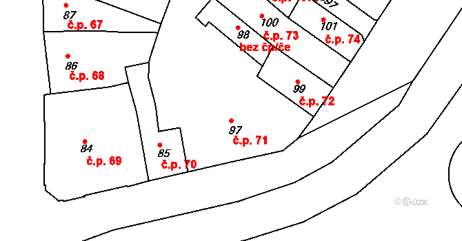 Roudnice nad Labem 71 na parcele st. 97 v KÚ Roudnice nad Labem, Katastrální mapa