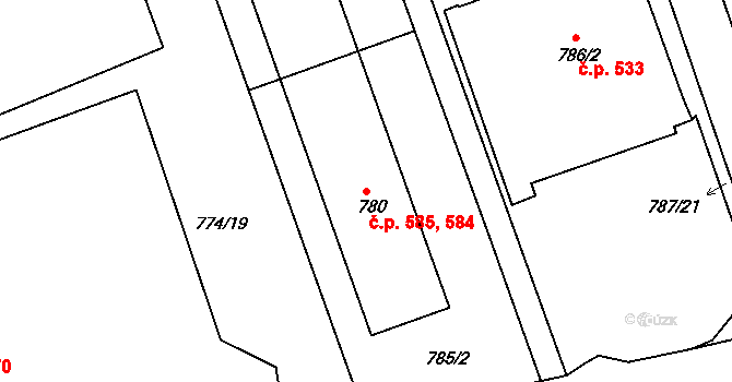 Štětí 584,585 na parcele st. 780 v KÚ Štětí I, Katastrální mapa