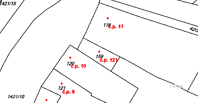 Chýnov 121 na parcele st. 159 v KÚ Chýnov u Tábora, Katastrální mapa