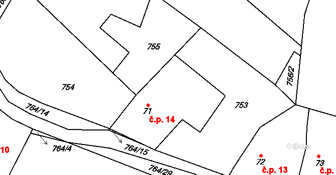 Batín 14, Střevač na parcele st. 71 v KÚ Střevač, Katastrální mapa