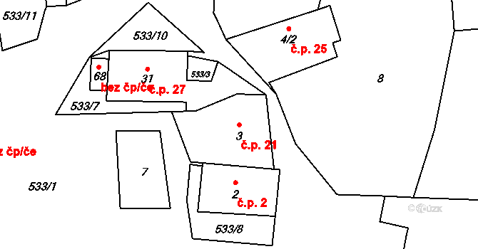 Čábuze 21, Vacov na parcele st. 3 v KÚ Čábuze, Katastrální mapa