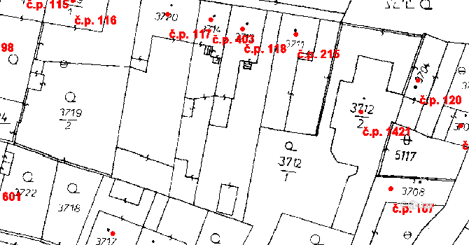 Poděbrady III 118, Poděbrady na parcele st. 3713 v KÚ Poděbrady, Katastrální mapa