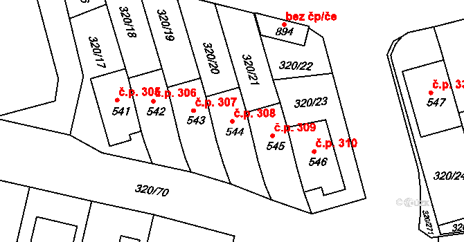 Přední Ptákovice 308, Strakonice na parcele st. 544 v KÚ Přední Ptákovice, Katastrální mapa