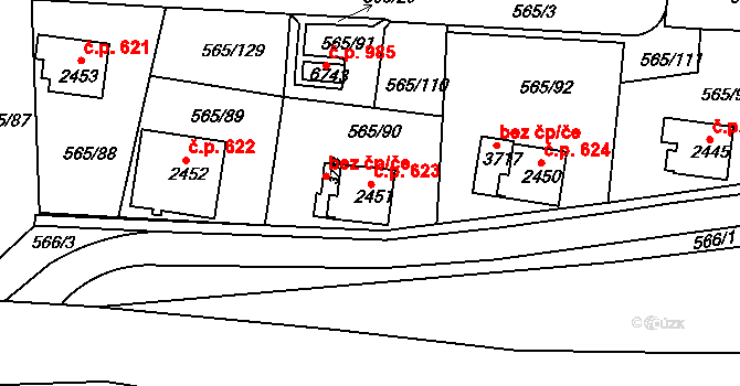 Borovina 623, Třebíč na parcele st. 2451 v KÚ Třebíč, Katastrální mapa