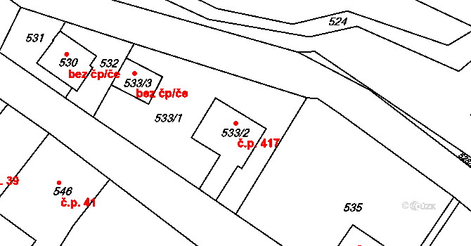 Děčín XXXII-Boletice nad Labem 417, Děčín na parcele st. 533/2 v KÚ Boletice nad Labem, Katastrální mapa