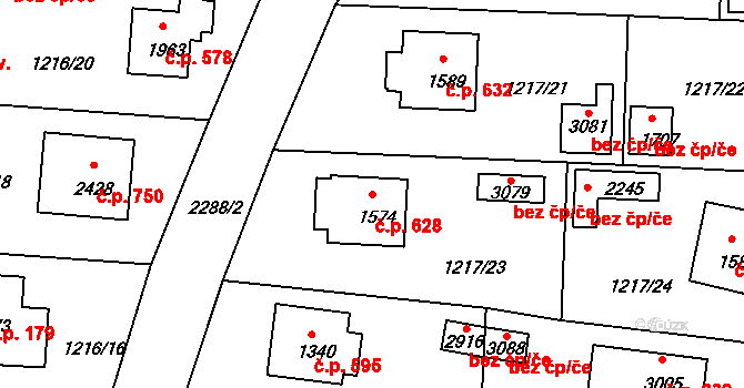Týn nad Vltavou 628 na parcele st. 1574 v KÚ Týn nad Vltavou, Katastrální mapa