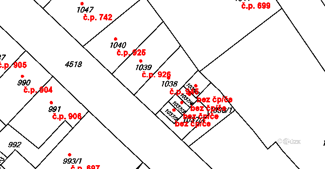 Teplice 945 na parcele st. 1038 v KÚ Teplice, Katastrální mapa