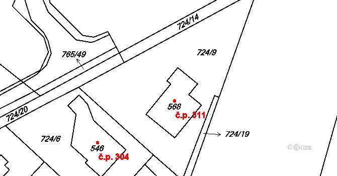 Skalice 311, Frýdek-Místek na parcele st. 568 v KÚ Skalice u Frýdku-Místku, Katastrální mapa