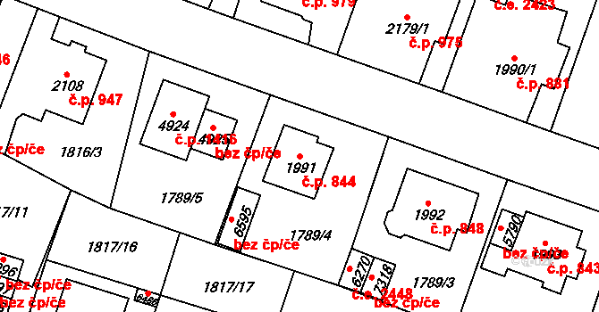 Cheb 844 na parcele st. 1991 v KÚ Cheb, Katastrální mapa