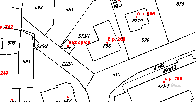 Lipence 266, Praha na parcele st. 586 v KÚ Lipence, Katastrální mapa