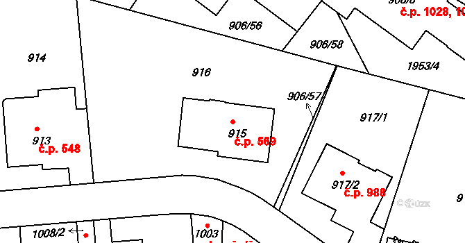 Podolí 569, Praha na parcele st. 915 v KÚ Podolí, Katastrální mapa
