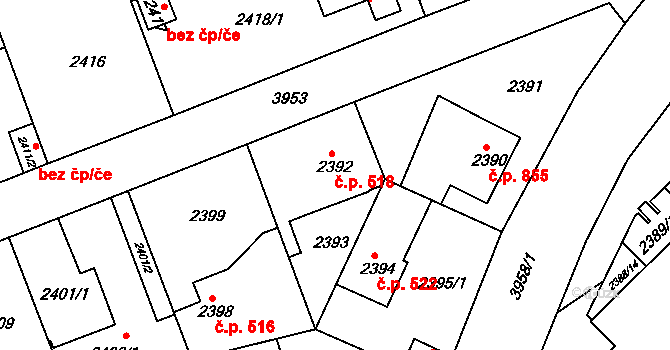 Modřany 518, Praha na parcele st. 2392 v KÚ Modřany, Katastrální mapa