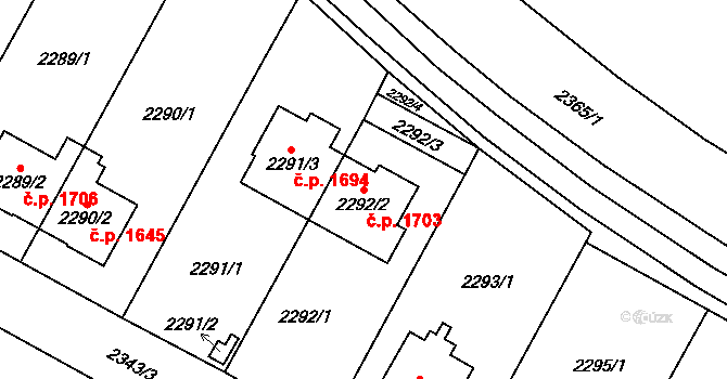 Kobylisy 1703, Praha na parcele st. 2292/2 v KÚ Kobylisy, Katastrální mapa