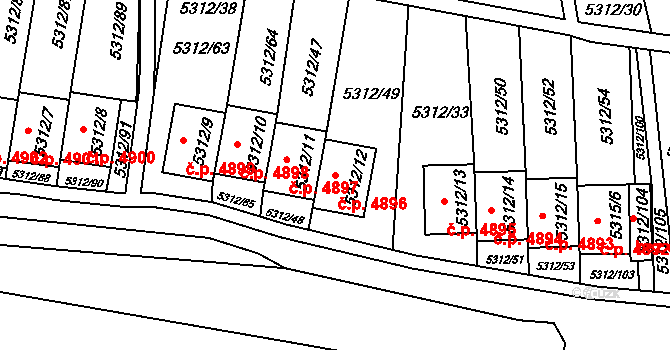 Chomutov 4896 na parcele st. 5312/12 v KÚ Chomutov I, Katastrální mapa