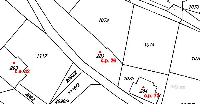 Polesí 26, Rynoltice na parcele st. 283 v KÚ Polesí u Rynoltic, Katastrální mapa
