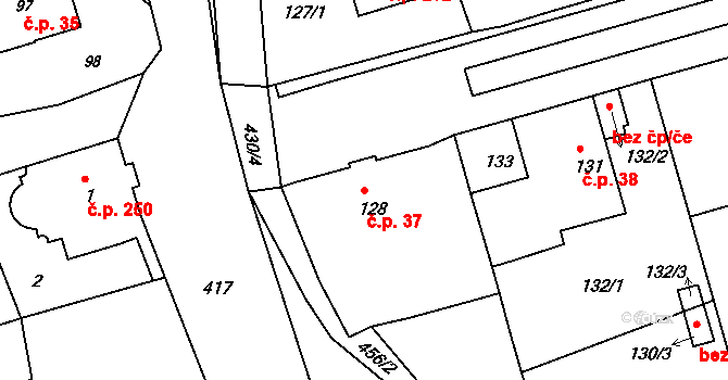 Liberec IX-Janův Důl 37, Liberec na parcele st. 128 v KÚ Janův Důl u Liberce, Katastrální mapa