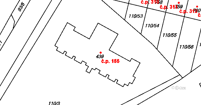 Dolní Jirčany 155, Psáry na parcele st. 439 v KÚ Dolní Jirčany, Katastrální mapa