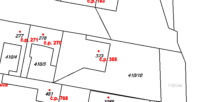 Velký Osek 355 na parcele st. 373 v KÚ Velký Osek, Katastrální mapa