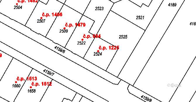 Roudnice nad Labem 1225 na parcele st. 2524 v KÚ Roudnice nad Labem, Katastrální mapa