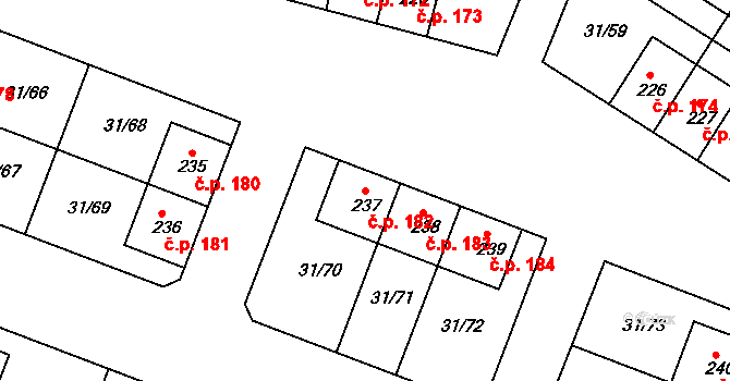 Srnojedy 182 na parcele st. 237 v KÚ Srnojedy, Katastrální mapa