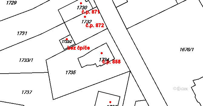 Šluknov 858 na parcele st. 1734 v KÚ Šluknov, Katastrální mapa