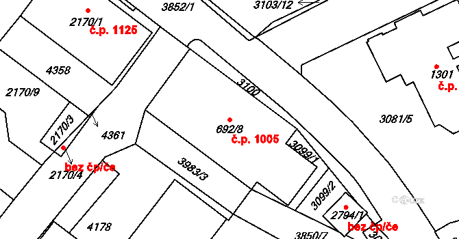 Žichlínské Předměstí 1005, Lanškroun na parcele st. 692/8 v KÚ Lanškroun, Katastrální mapa