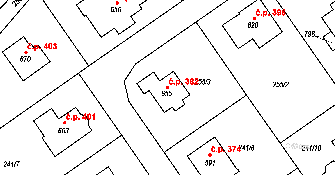 Štoky 382 na parcele st. 655 v KÚ Štoky, Katastrální mapa