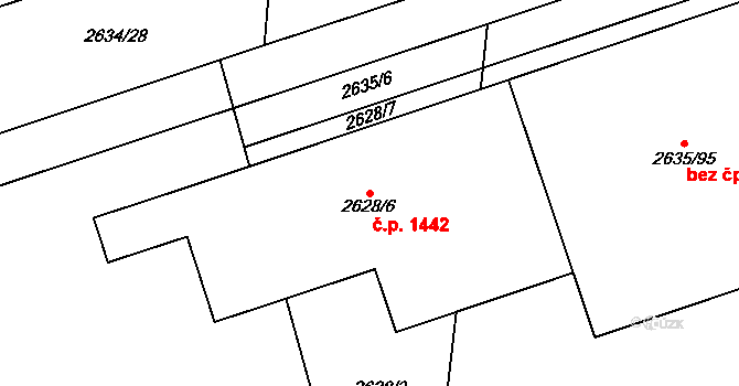 Hostivař 1442, Praha na parcele st. 2628/6 v KÚ Hostivař, Katastrální mapa