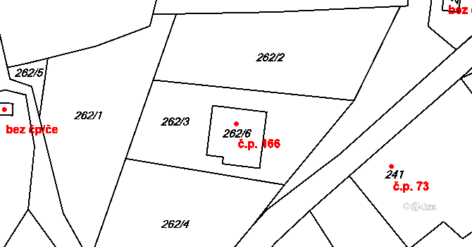 Chaloupky 166 na parcele st. 262/6 v KÚ Chaloupky, Katastrální mapa
