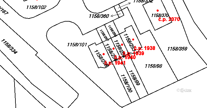 Hostivice 1941 na parcele st. 1158/258 v KÚ Hostivice, Katastrální mapa