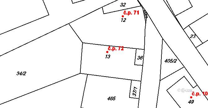Žireč 72, Dvůr Králové nad Labem na parcele st. 13 v KÚ Žireč Ves, Katastrální mapa