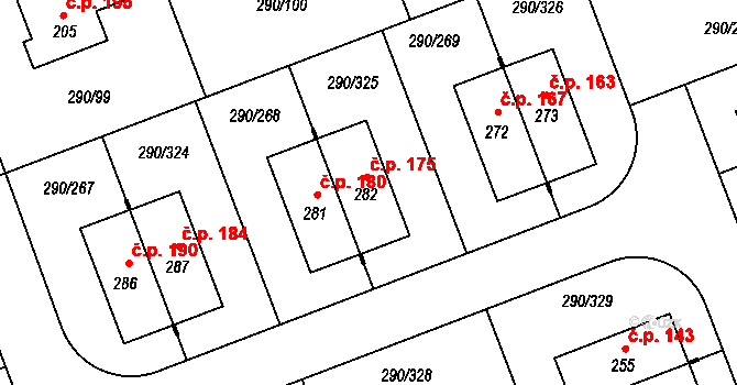 Herink 175 na parcele st. 282 v KÚ Herink, Katastrální mapa