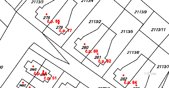 Světví 80, Horní Stropnice na parcele st. 280 v KÚ Horní Stropnice, Katastrální mapa