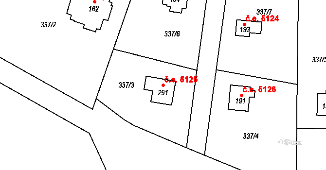 Kozojedy 5125 na parcele st. 291 v KÚ Kozojedy u Kostelce nad Černými Lesy, Katastrální mapa