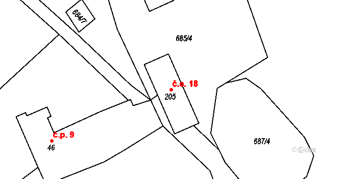 Kášovice 18, Řepeč na parcele st. 205 v KÚ Řepeč, Katastrální mapa