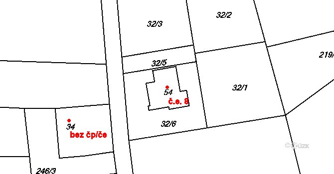 Újezdec 8, Hřebečníky na parcele st. 54 v KÚ Újezdec u Rakovníka, Katastrální mapa