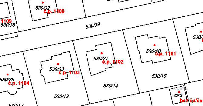 Svinov 1102, Ostrava na parcele st. 530/27 v KÚ Svinov, Katastrální mapa
