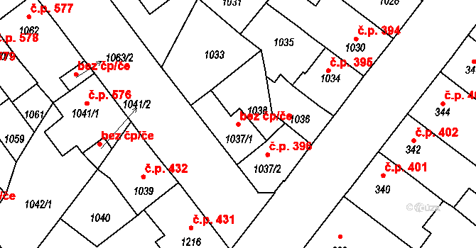 Pelhřimov 41894243 na parcele st. 1037/1 v KÚ Pelhřimov, Katastrální mapa